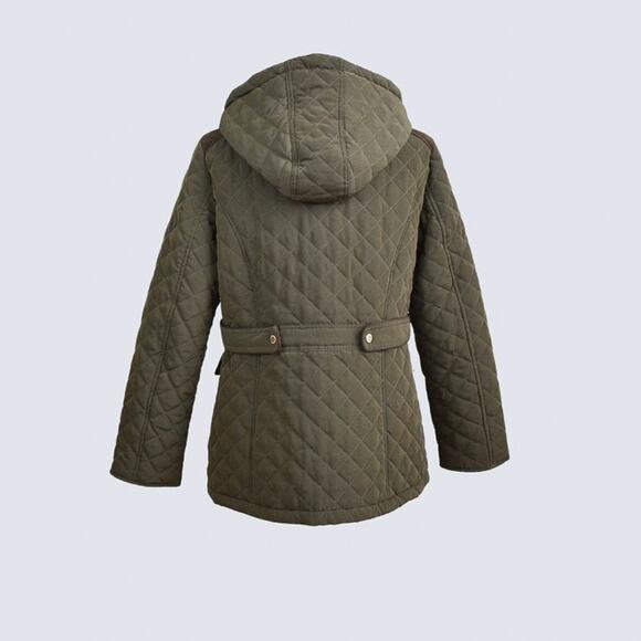 LAUNDRY By Shelli Segal Women's Faux Fur Lined Hooded Quilted Coat Size L - Picture 2 of 6